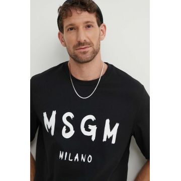 MSGM tricou din bumbac barbati, culoarea negru, cu imprimeu, 2000MM510.200002