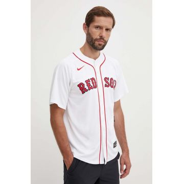 Nike tricou MLB Boston Red Sox culoarea alb, cu guler stand-up, regular