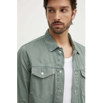 Pepe Jeans camasa jeans REGULAR OVERSHIRT barbati, culoarea verde, cu guler clasic, regular, PM308584YH5