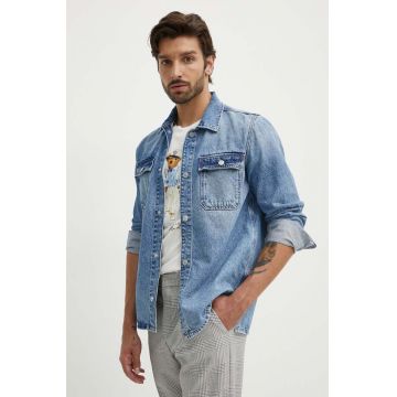 Pepe Jeans camasa jeans RELAXED OVERSHIRT barbati, cu guler clasic, regular, PM308585MP7