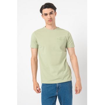 Tricou de bumbac cu broderie logo - Verde deschis