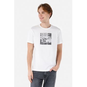 Tricou din bumbac cu decolteu la baza gatului si imprimeu foto Tricou din bumbac cu decolteu la baza gatului si imprimeu foto