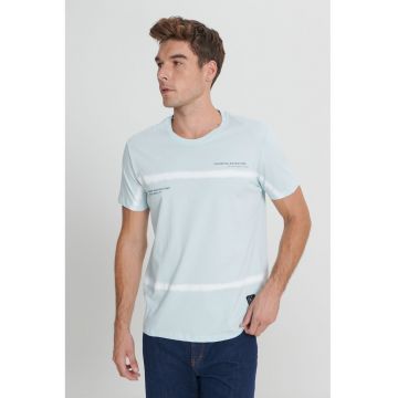 Tricou din bumbac cu model cu dungi tie-dye - Albastru glaciar