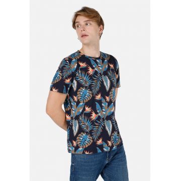 Tricou din bumbac cu model tropical Tricou din bumbac cu model tropical