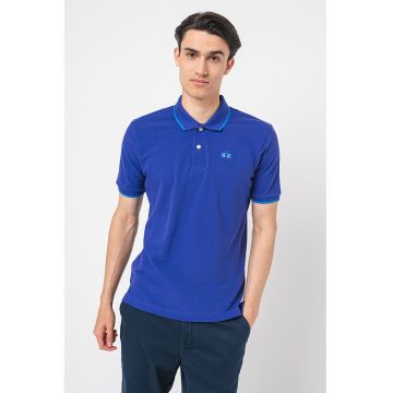 Tricou polo din bumbac si material pique - Ametist/Albastru