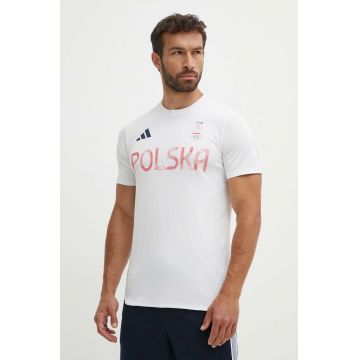 adidas Performance tricou de antrenament HIIT Olympic culoarea alb, cu imprimeu, JF6679