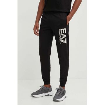 EA7 Emporio Armani pantaloni de trening din bumbac culoarea negru, cu imprimeu, PJVRZ.6DPP87