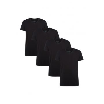 Set de tricouri cu decolteu in V Velo - 4 piese - Negru