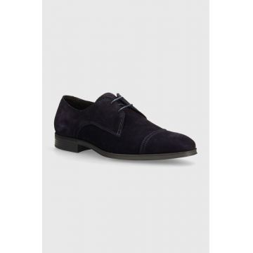 BOSS pantofi de piele intoarsa Theon barbati, culoarea albastru marin, 50523050