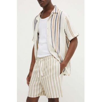 Solid pantaloni scurti din in culoarea bej