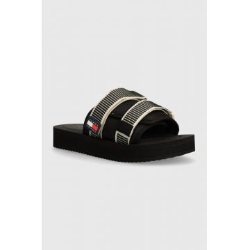 Tommy Jeans papuci TJM SANDAL CASUAL barbati, culoarea negru, EM0EM01389