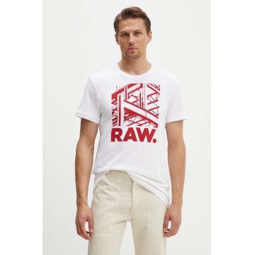 G-Star Raw tricou din bumbac barbati, culoarea alb, cu imprimeu, D24685-C506