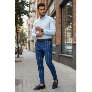 Pantaloni barbati eleganti regular fit albastri B1874 B7-2.3