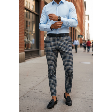 Pantaloni barbati eleganti regular fit carouri B1739  D11-6