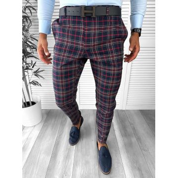 Pantaloni barbati eleganti regular fit carouri B1822 7-4.1