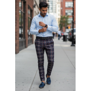 Pantaloni barbati eleganti regular fit carouri B1822 i7-4.1