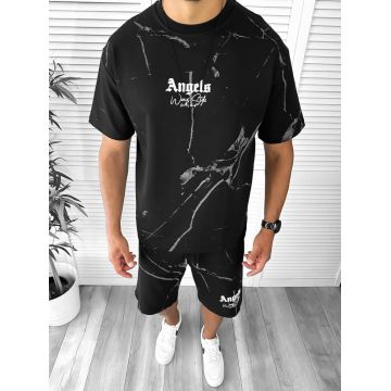 Trening barbati slim fit  PREMIUM  negru   tricou + pantaloni 3290 D3-1.3