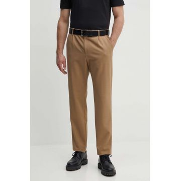 BOSS pantaloni de lana culoarea bej, drept, 50521637