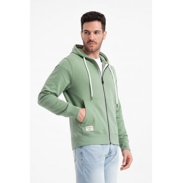 Hanorac cu fermoar si buzunare laterale - Verde aquamarin