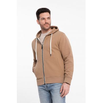 Hanorac cu fermoar si buzunare laterale - Maro camel