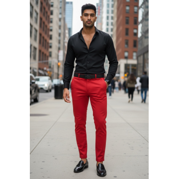 Pantaloni barbati eleganti rosii B1734 F6-1