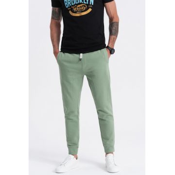 Pantaloni de trening cu croiala conica si snur de ajustare - Verde feriga