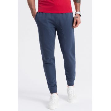 Pantaloni de trening cu croiala conica si snur de ajustare - Bleumarin