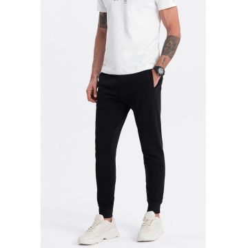 Pantaloni de trening cu croiala conica si snur de ajustare - Negru