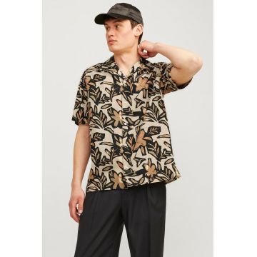 Camasa relaxed fit din lyocell si bumbac - Negru/Maro nisip