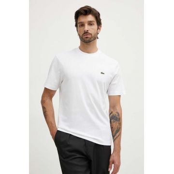 Lacoste tricou din bumbac barbati, culoarea alb, neted, TH7318