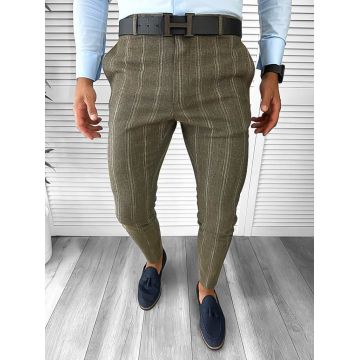Pantaloni barbati eleganti kaki in dungi B1630 B2-5.1