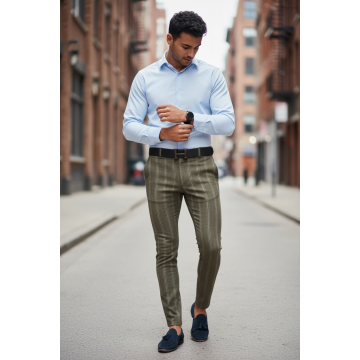 Pantaloni barbati eleganti kaki in dungi B1630 B2-5.1