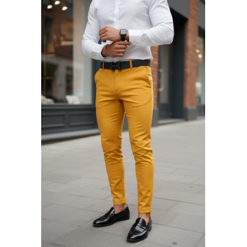 Pantaloni barbati eleganti mustar B1734  F4-5.1 *