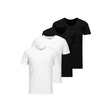 Set de tricouri cu decolteu in V Basic - 4 piese - Alb/Negru