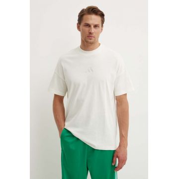 adidas tricou din bumbac ALL SZN bărbați, culoarea bej, uni, IV5217