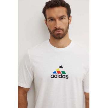 adidas tricou din bumbac Tiro barbati, culoarea alb, cu imprimeu, IW2668