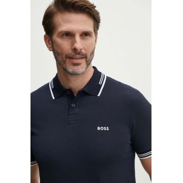 BOSS Green tricou polo barbati, culoarea albastru marin, cu imprimeu, 50506193