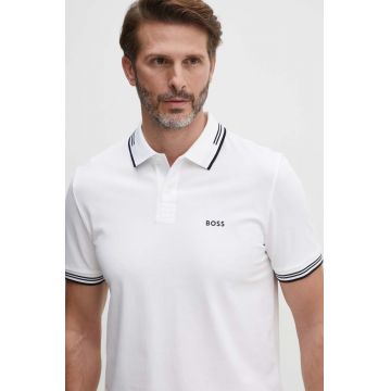 BOSS Green tricou polo barbati, culoarea bej, cu imprimeu, 50506193