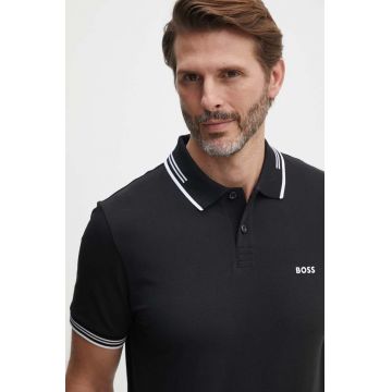 BOSS Green tricou polo barbati, culoarea negru, cu imprimeu, 50506193
