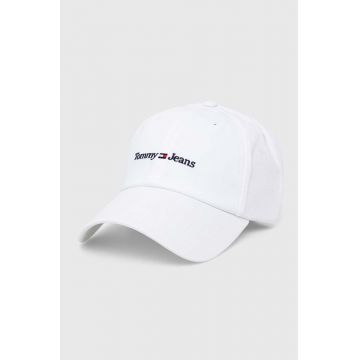 Tommy Jeans șapcă de baseball din bumbac culoarea alb, cu imprimeu, AM0AM11341