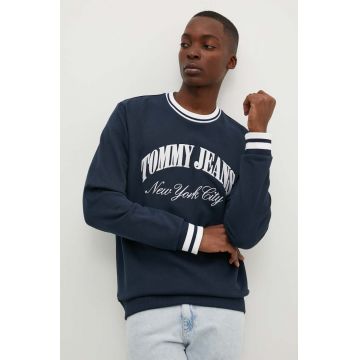 Tommy Jeans hanorac de bumbac barbati, culoarea albastru marin, cu imprimeu, DM0DM18616