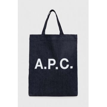 A.P.C. geanta tote lou mini anses culoarea albastru marin, COCSX.M61569