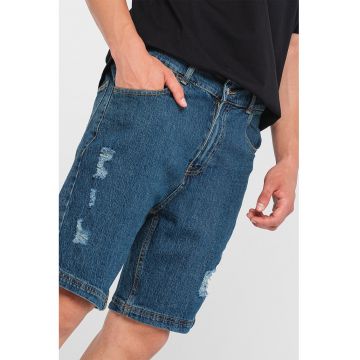 Bermude de denim cu rupturi decorative
