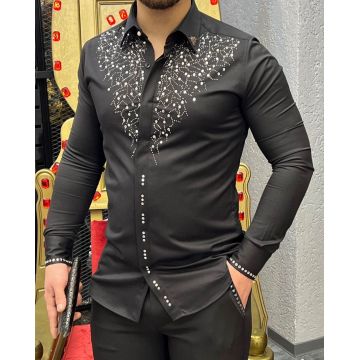 Camasa barbati neagra slim fit pentru evenimente  B8573 P20-1.2