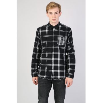 Camasa in carouri cu buzunar pe piept - Negru stins/Alb optic