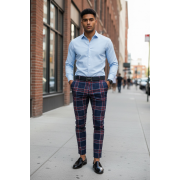 Pantaloni barbati eleganti bleumarin B1546 D11-3