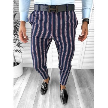 Pantaloni barbati eleganti bleumarin cu dungi B1603   Z35-1
