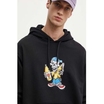 Vans hanorac de bumbac barbati, culoarea negru, cu glugă, cu imprimeu, VN000JE6BLK1