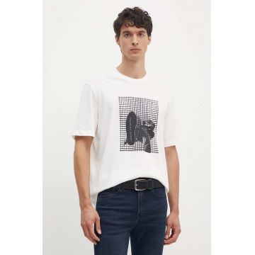 Armani Exchange tricou din bumbac barbati, culoarea alb, cu imprimeu, 6DZTLD ZJ9JZ Armani Exchange tricou din bumbac barbati, culoarea alb, cu imprimeu, 6DZTLD ZJ9JZ