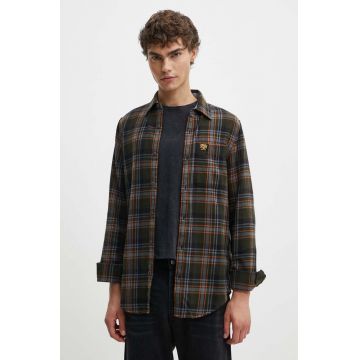 Superdry camasa din bumbac barbati, culoarea verde, cu guler clasic, regular, M4010727A-B6C